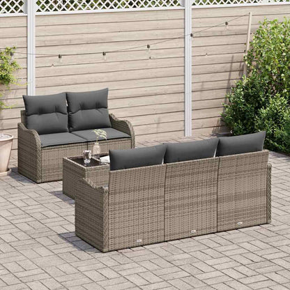 Set Divano da Giardino 6 pcs Grigio Polyrattan, Acciaio e Vetro | homemem39