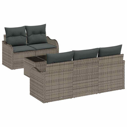 Set Divano da Giardino 6 pcs Grigio Polyrattan, Acciaio e Vetro | homemem39