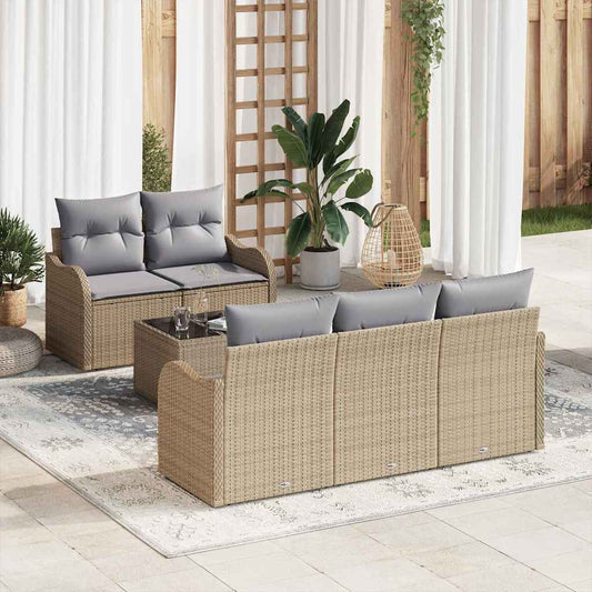 Set Divano da Giardino con cuscino 6 pcs Beige e grigio