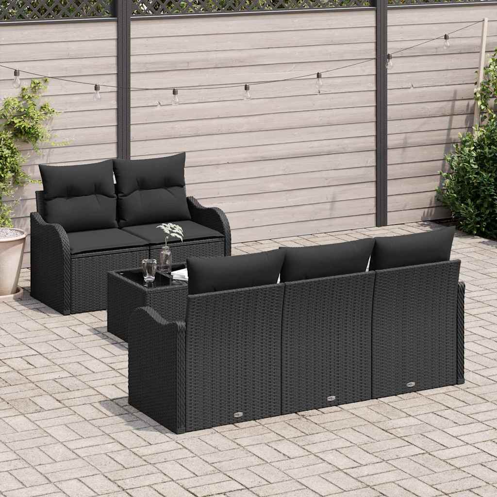 Set Divano da Giardino 6 pcs Nero Polyrattan, Acciaio e Vetro | homemem39