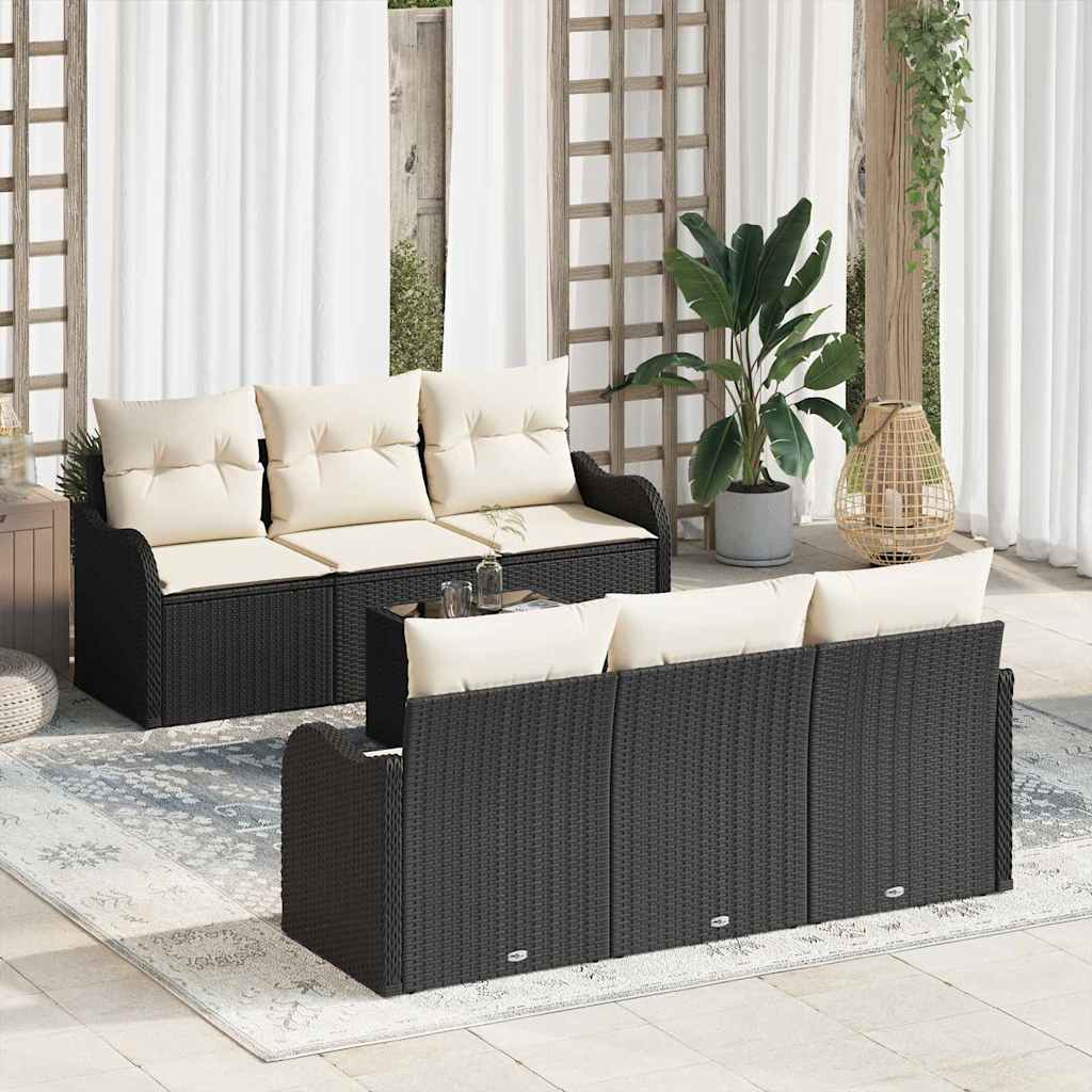 Set Divano da Giardino con cuscino 7 pcs Nero e Crema | homemem39