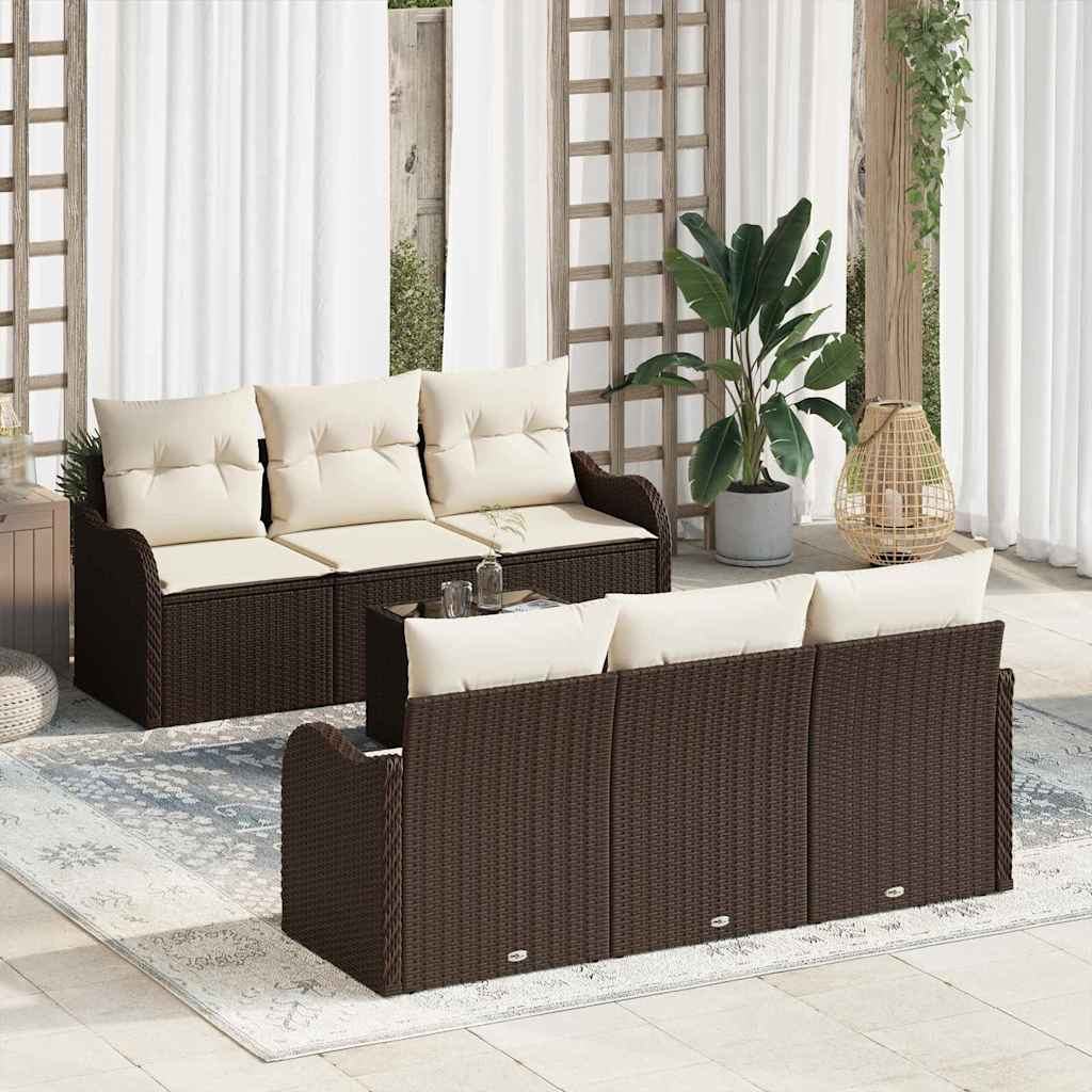 Set Divano da Giardino con cuscino 7 pcs Marrone e Crema | homemem39