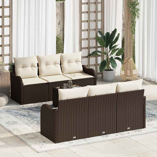 Set Divano da Giardino con cuscino 7 pcs Marrone e Crema