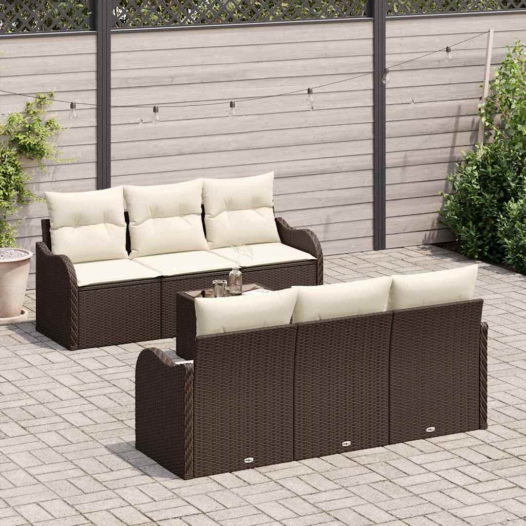 Set Divano da Giardino con cuscino 7 pcs Marrone e Crema | homemem39