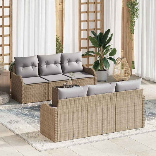 Set Divano da Giardino con cuscino 7 pcs Beige e grigio