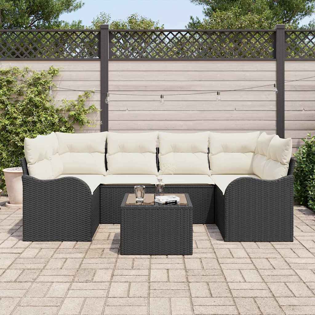 Set Divano da Giardino con cuscino 7 pcs Nero e Crema | homemem39