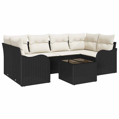 Set Divano da Giardino con cuscino 7 pcs Nero e Crema | homemem39