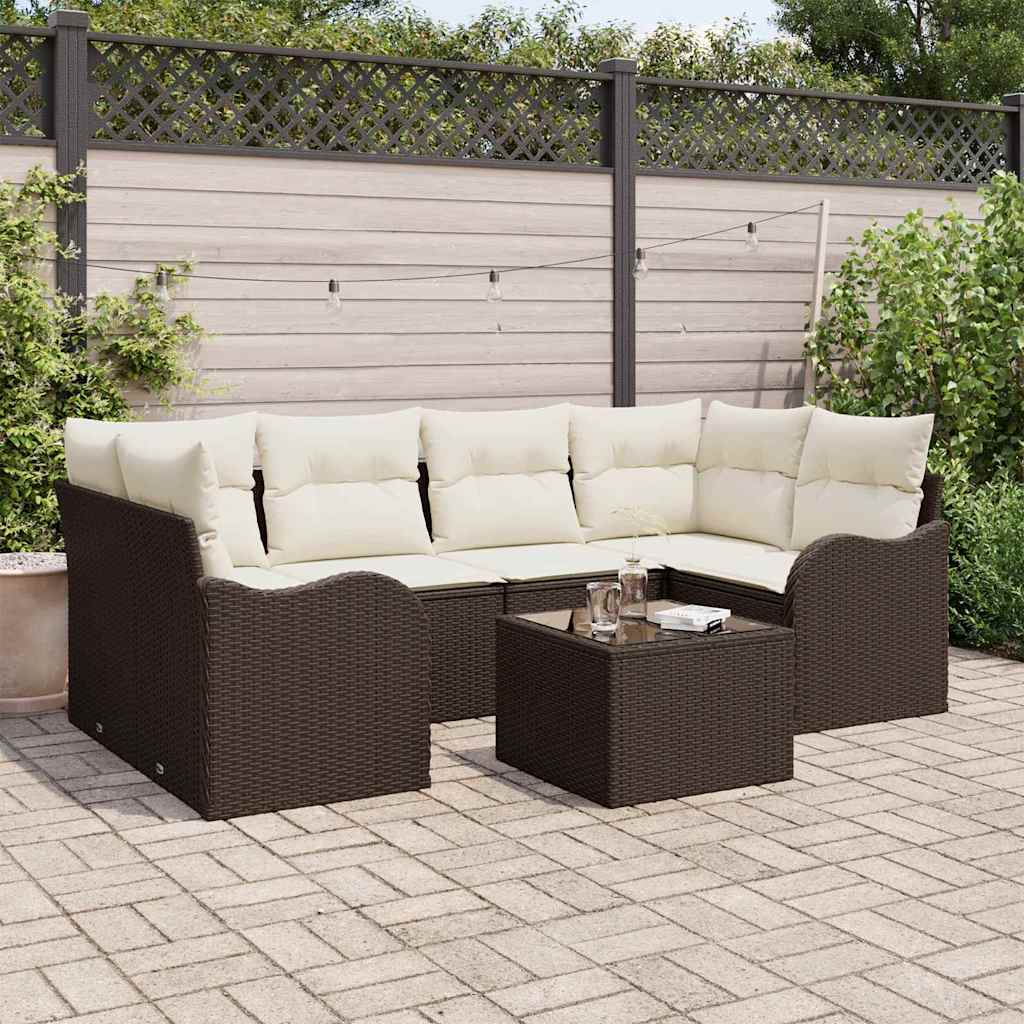 Set Divano da Giardino con cuscino 7 pcs Marrone e Crema