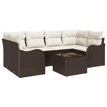Set Divano da Giardino con cuscino 7 pcs Marrone e Crema | homemem39