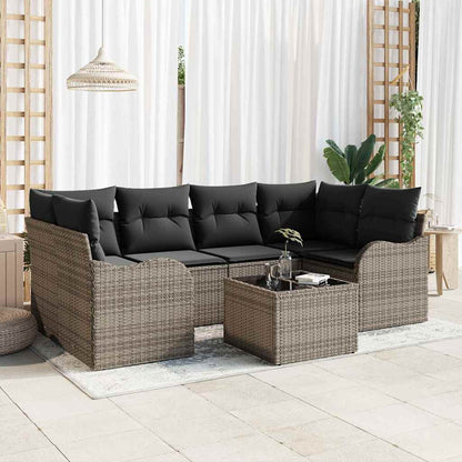 Set Divano da Giardino 7 pcs Grigio Polyrattan, Acciaio e Vetro | homemem39