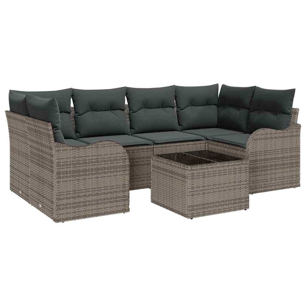 Set Divano da Giardino 7 pcs Grigio Polyrattan, Acciaio e Vetro | homemem39