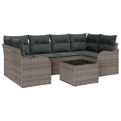Set Divano da Giardino 7 pcs Grigio Polyrattan, Acciaio e Vetro | homemem39