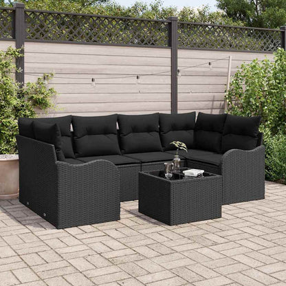Set Divano da Giardino 7 pcs Nero Polyrattan, Acciaio e Vetro