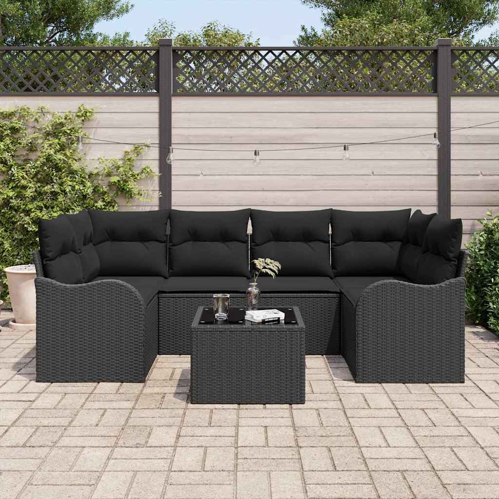 Set Divano da Giardino 7 pcs Nero Polyrattan, Acciaio e Vetro | homemem39