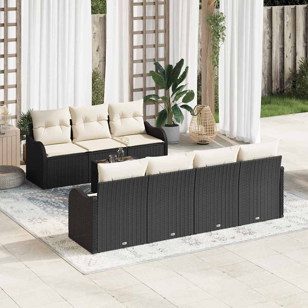 Set Divano da Giardino 8 pz 7-Numero di posti Nero e Crema