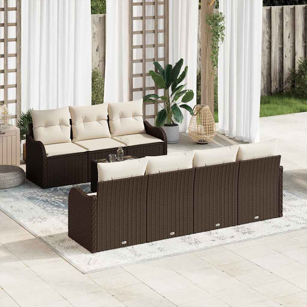 Set Divano da Giardino con cuscino 8 pcs Marrone e Crema