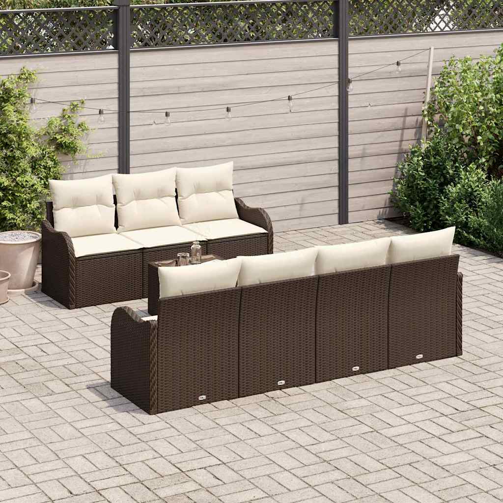 Set Divano da Giardino con cuscino 8 pcs Marrone e Crema