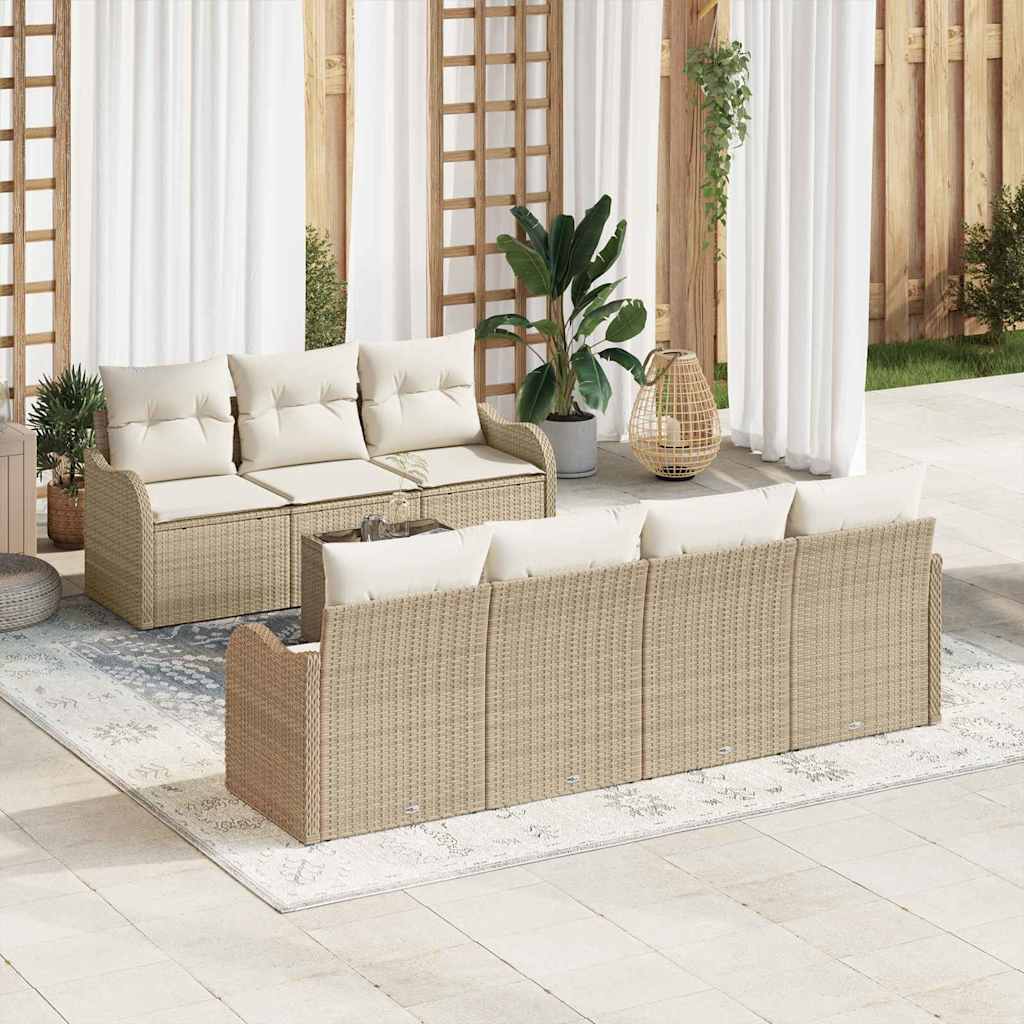 Set Divano da Giardino con cuscino 8 pcs Beige e Crema | homemem39