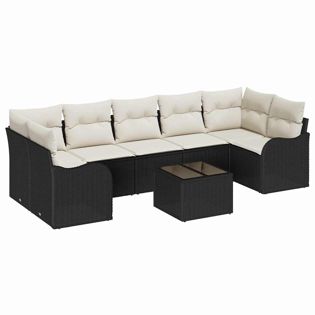 Set Divano da Giardino con cuscino 8 pcs Nero e Crema | homemem39