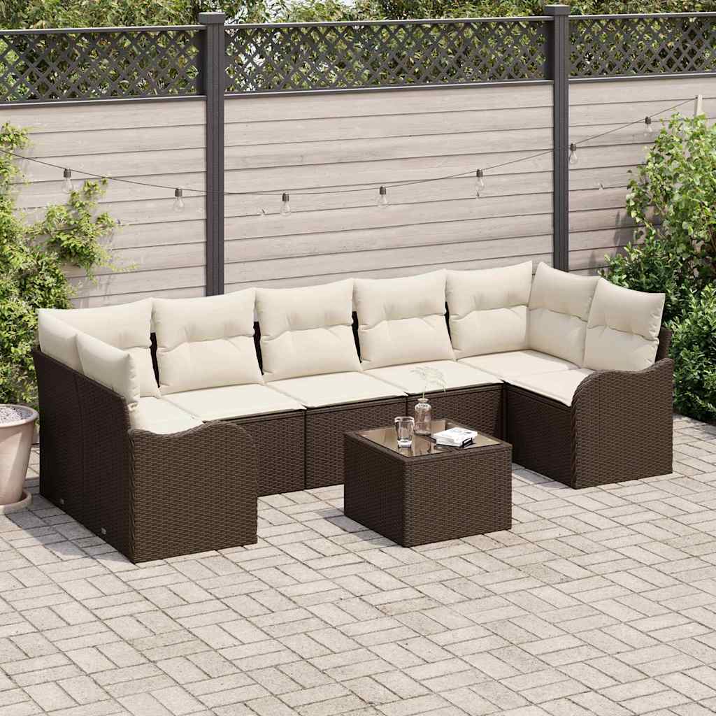 Set Divano da Giardino con cuscino 8 pcs Marrone e Crema | homemem39