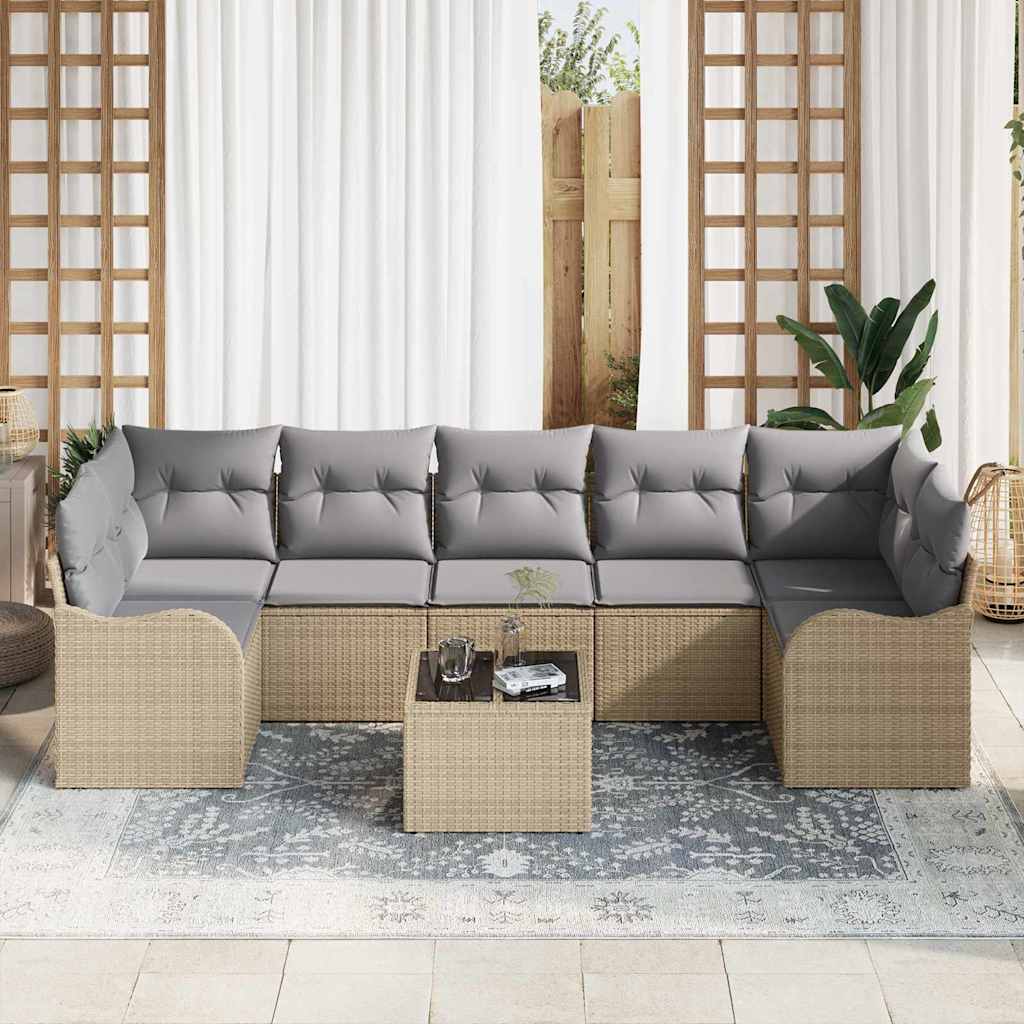 Set Divano da Giardino con cuscino 8 pcs Beige e grigio | homemem39