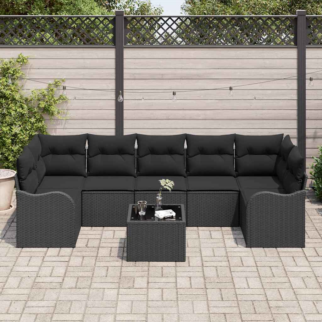 Set Divano da Giardino con cuscino con archiviazione 8 pcs Nero | homemem39