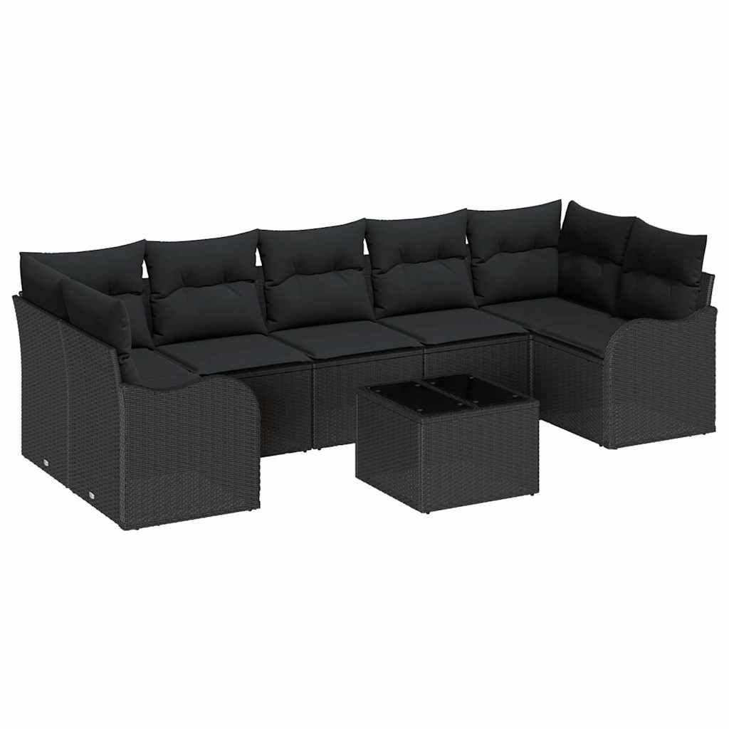 Set Divano da Giardino con cuscino con archiviazione 8 pcs Nero | homemem39