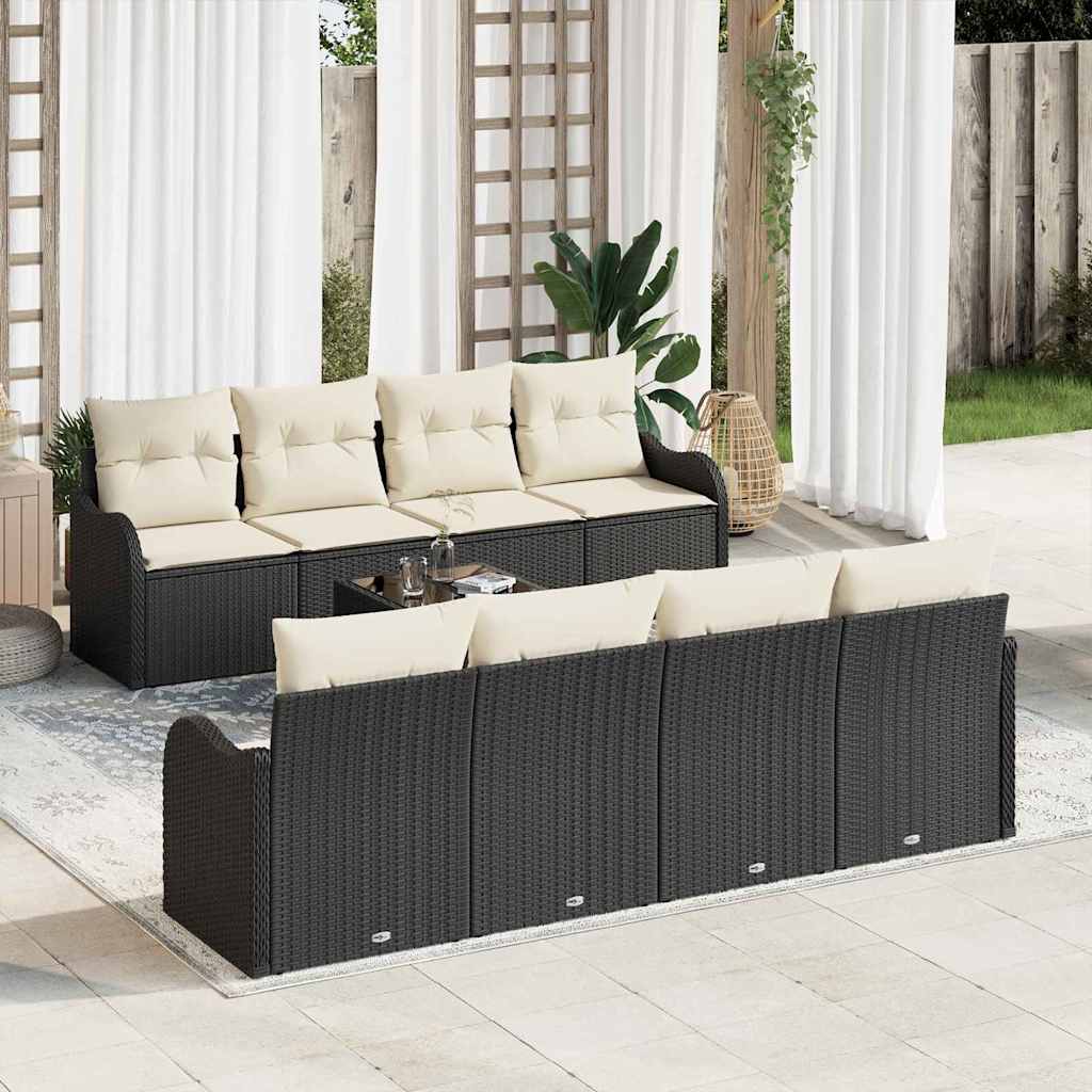Set Divano da Giardino con cuscino 9 pcs Nero e Crema | homemem39