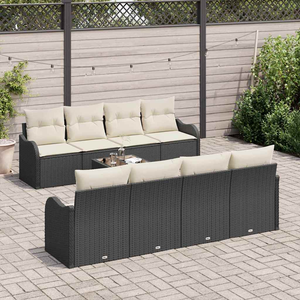 Set Divano da Giardino con cuscino 9 pcs Nero e Crema | homemem39
