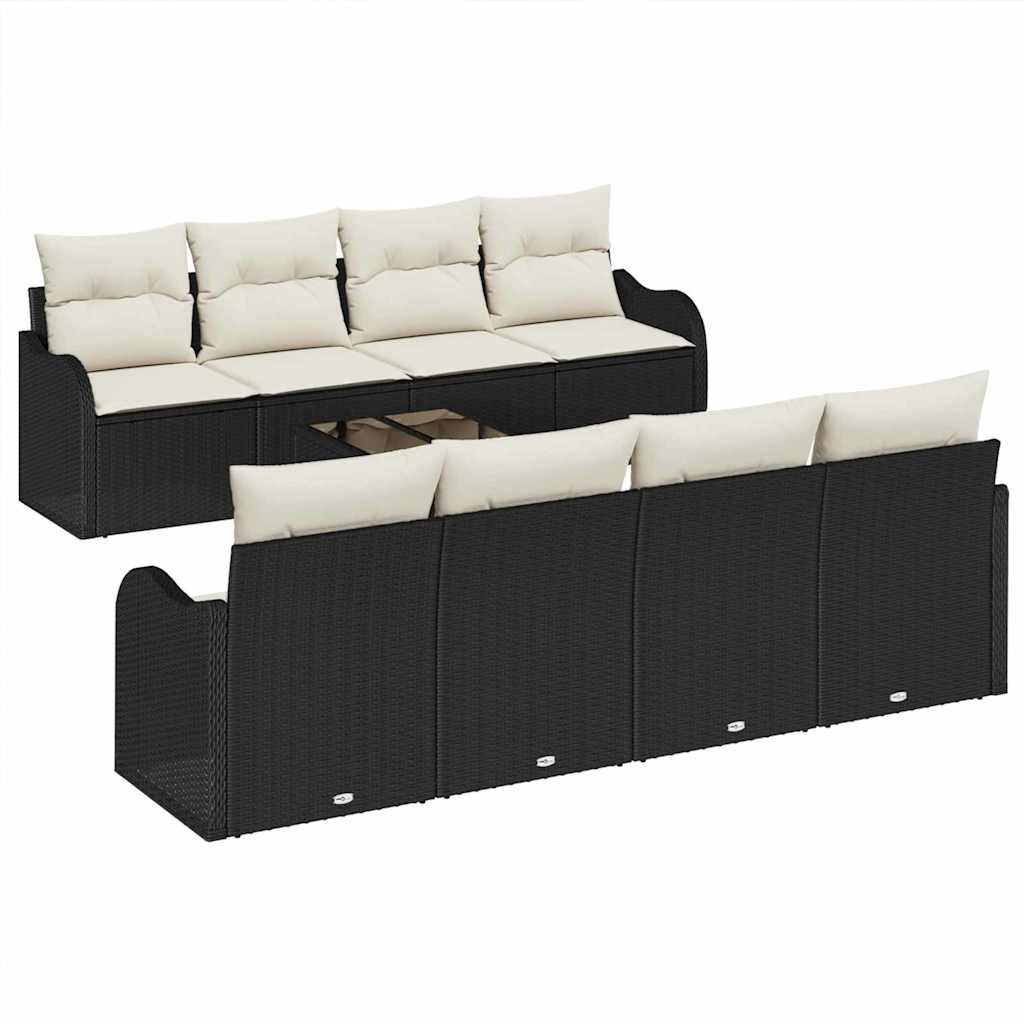 Set Divano da Giardino con cuscino 9 pcs Nero e Crema | homemem39