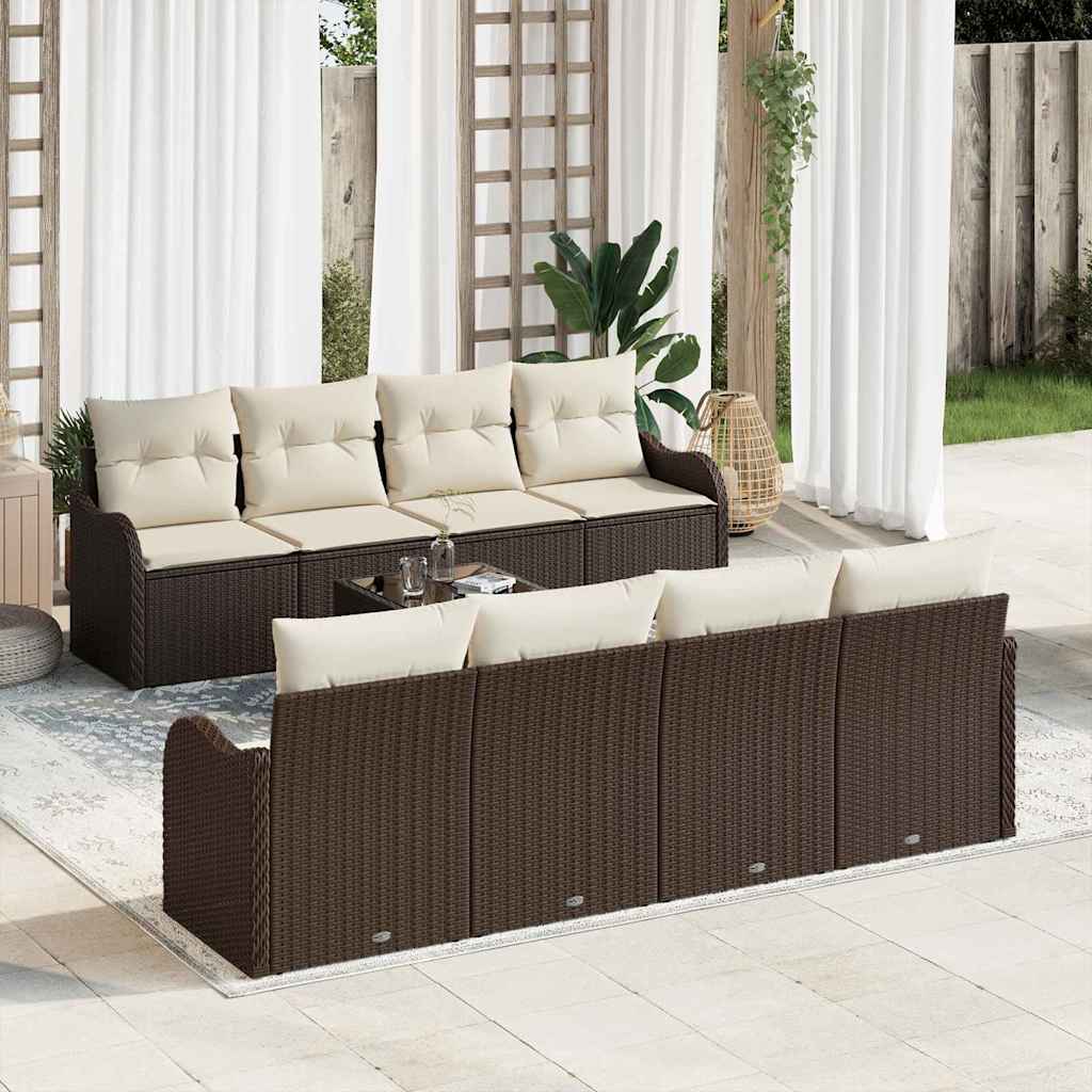 Set Divano da Giardino con cuscino 9 pcs Marrone e Crema | homemem39