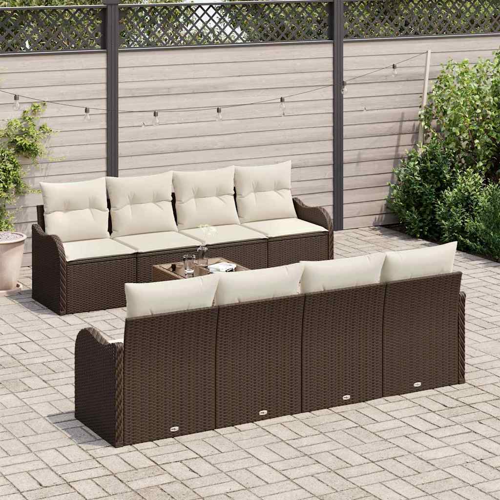 Set Divano da Giardino con cuscino 9 pcs Marrone e Crema | homemem39