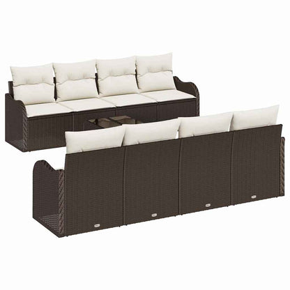 Set Divano da Giardino con cuscino 9 pcs Marrone e Crema | homemem39