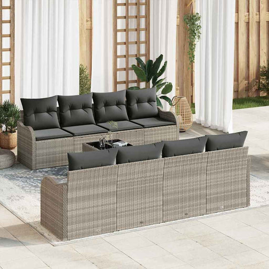 Set Divano da Giardino 9 pcs Grigio chiaro e grigio scuro