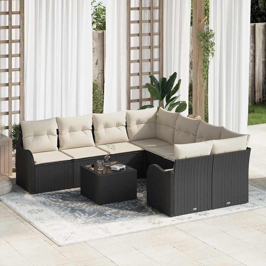 Set Divano da Giardino con cuscino 9 pcs Nero e Crema | homemem39