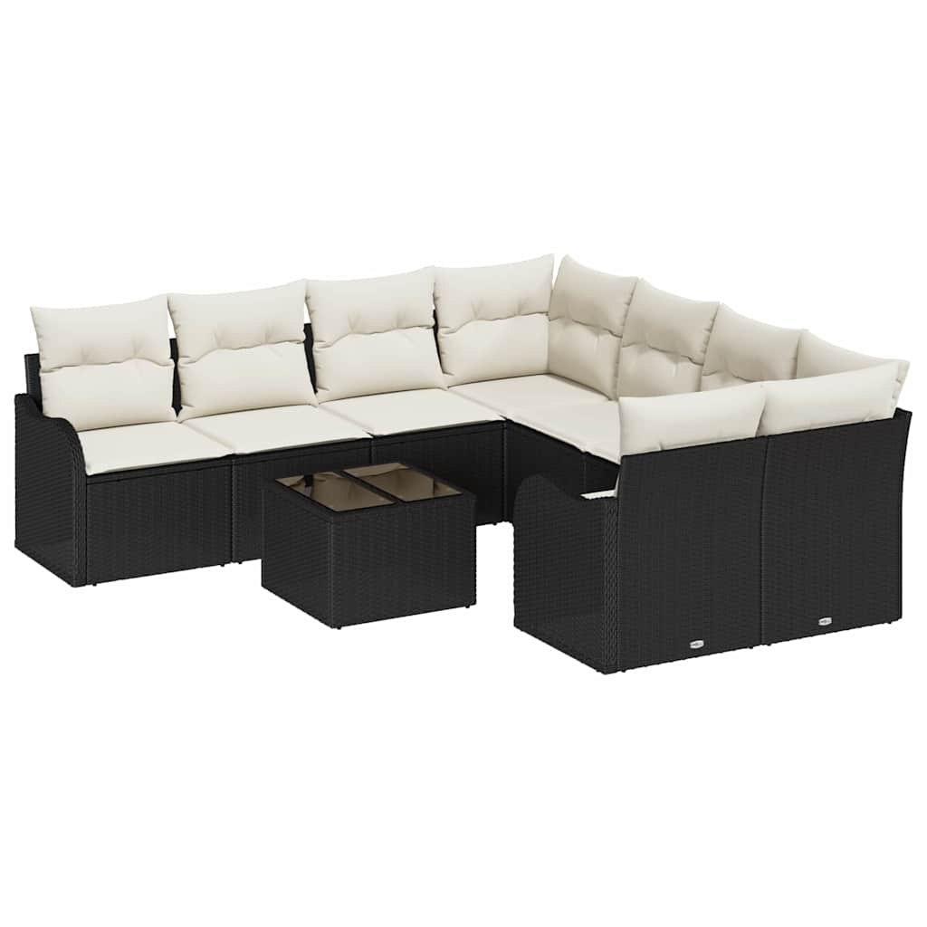 Set Divano da Giardino con cuscino 9 pcs Nero e Crema | homemem39