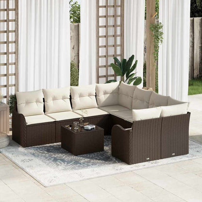 Set Divano da Giardino con cuscino 9 pcs Marrone e Crema | homemem39