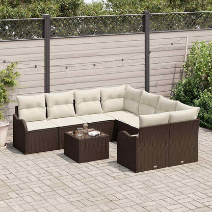Set Divano da Giardino con cuscino 9 pcs Marrone e Crema | homemem39