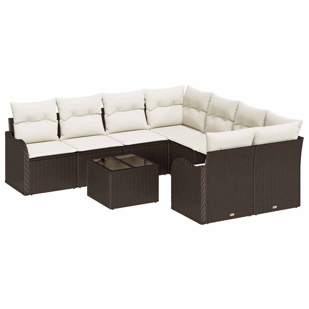 Set Divano da Giardino con cuscino 9 pcs Marrone e Crema | homemem39