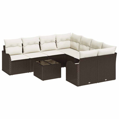 Set Divano da Giardino con cuscino 9 pcs Marrone e Crema | homemem39