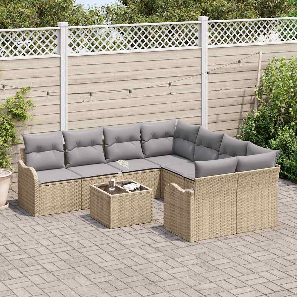 Set Divano da Giardino con cuscino 9 pcs Beige e grigio | homemem39