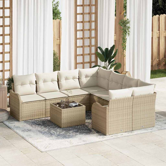 Set Divano da Giardino con cuscino 9 pcs Beige e Crema
