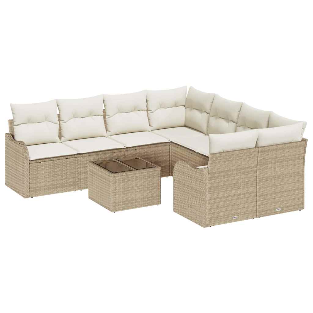 Set Divano da Giardino 9 pz 8-Numero di posti Beige e Crema