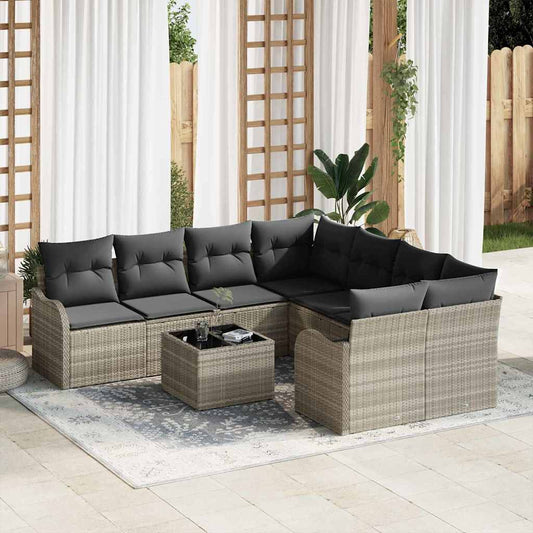 Set Divano da Giardino 9 pcs Grigio chiaro e grigio scuro