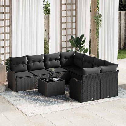 Set Divano da Giardino con cuscino con archiviazione 9 pcs Nero | homemem39