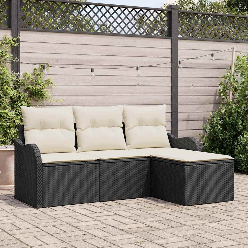 Set Divano da Giardino con archiviazione 4 pcs Nero polyrattan | homemem39