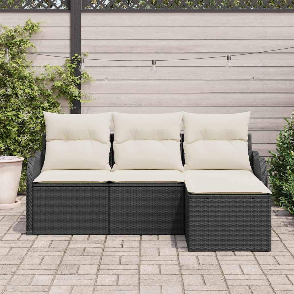 Set Divano da Giardino con archiviazione 4 pcs Nero polyrattan | homemem39
