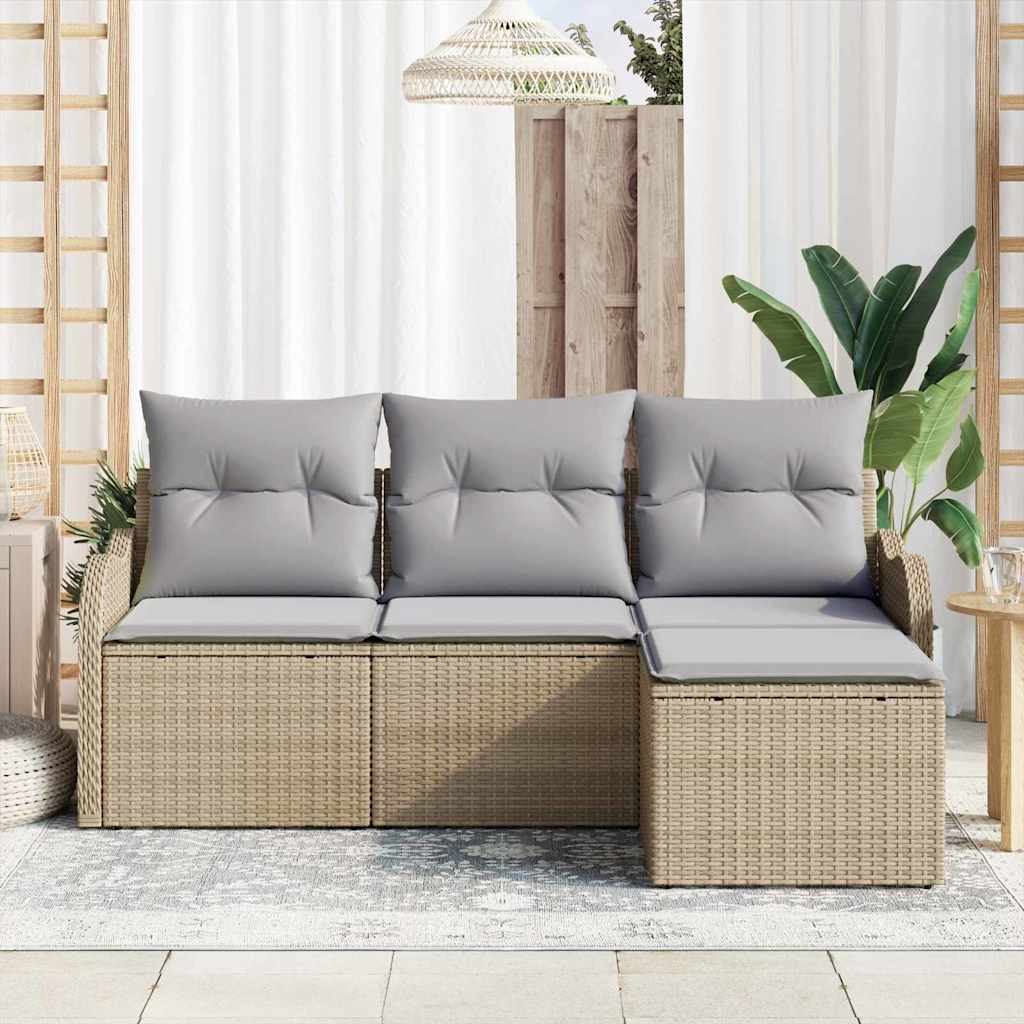 Set Divano da Giardino con archiviazione 4 pcs Beige polyrattan | homemem39
