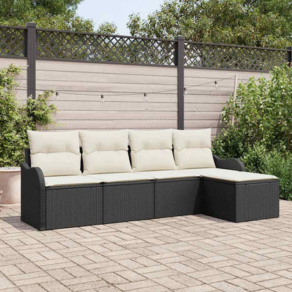 Set Divano da Giardino con cuscino 5 pcs Nero Poly Rattan | homemem39