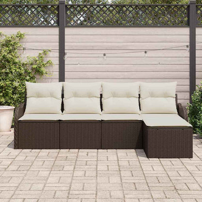 Set Divano da Giardino con cuscino 5 pcs Marrone Poly Rattan | homemem39